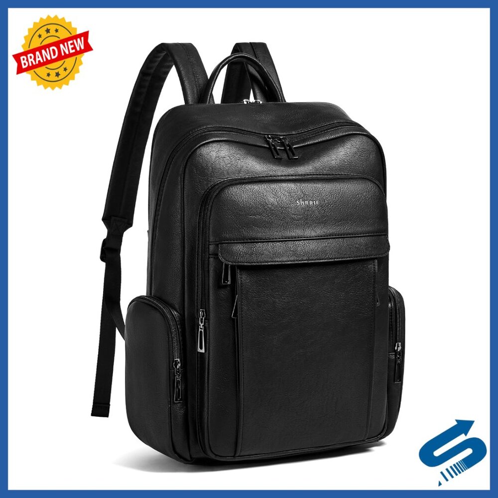 Leather Laptop Backpack 17 Inch Travel Work College Multi-Compartment Elegant